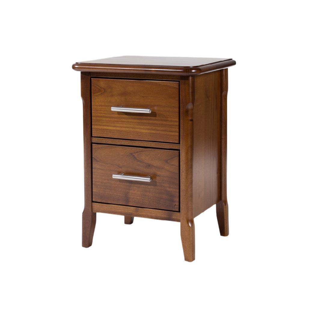 Modern Wooden Nightstand with Two Drawers in Brown Finish