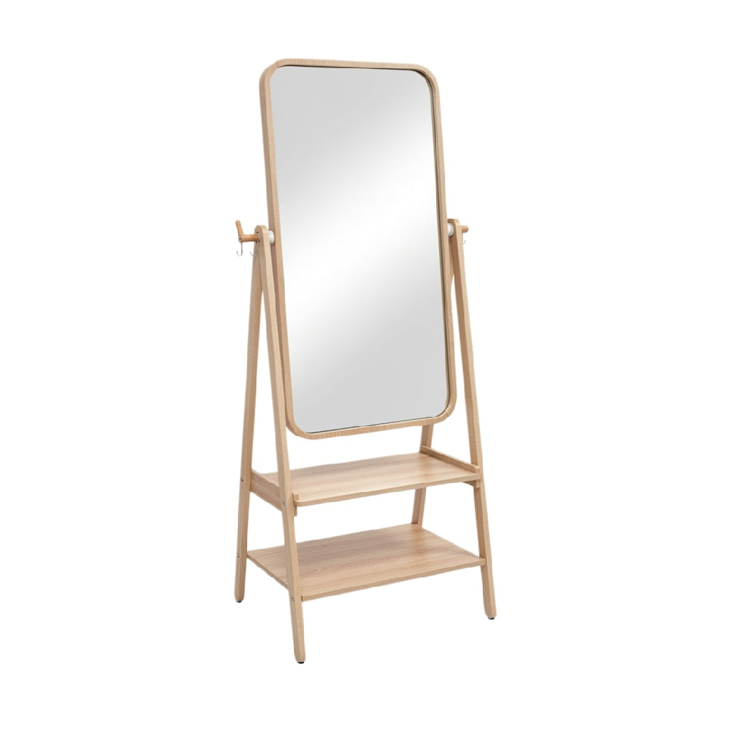 Modern Wooden Standing Mirror with Storage Shelves